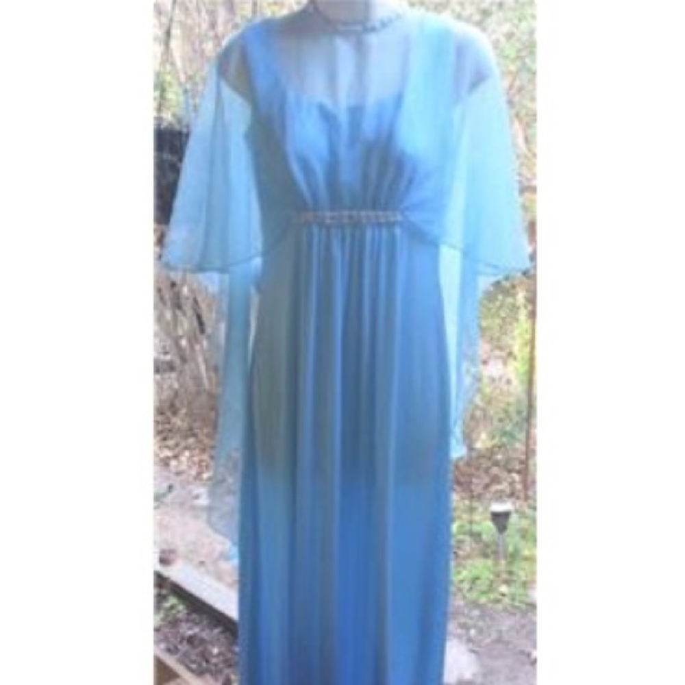 Vintage dress.Beaded neck & waist.Attached cape.